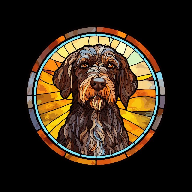 German Wirehaired Pointer Dog Breed Stained Glass