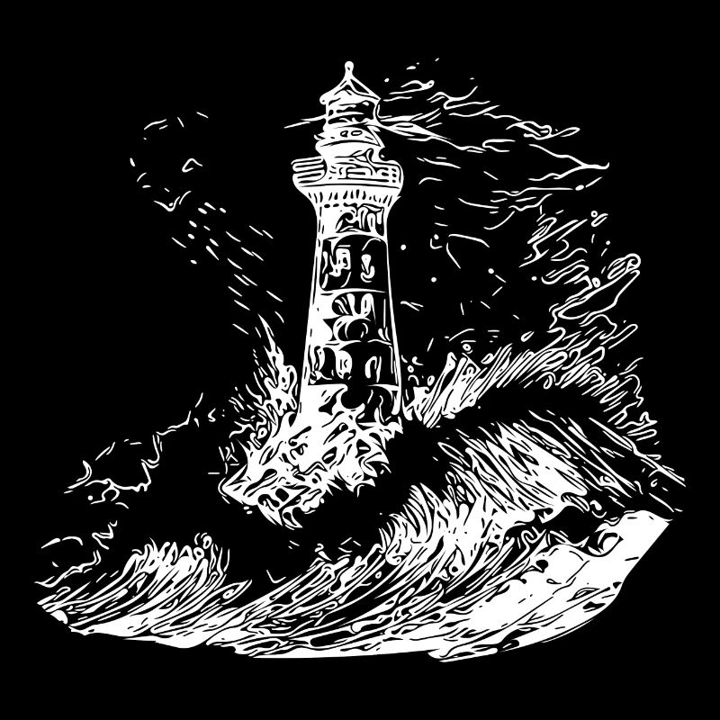 Lighthouse with beacon in stormy sea