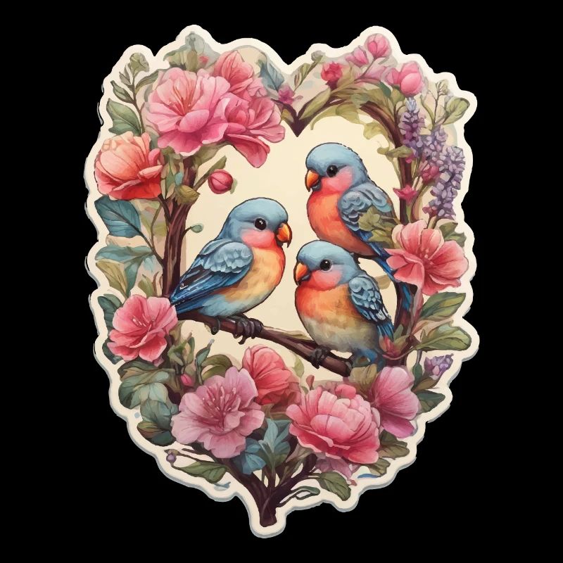 Two lovebirds sit on a heart-shaped ace
