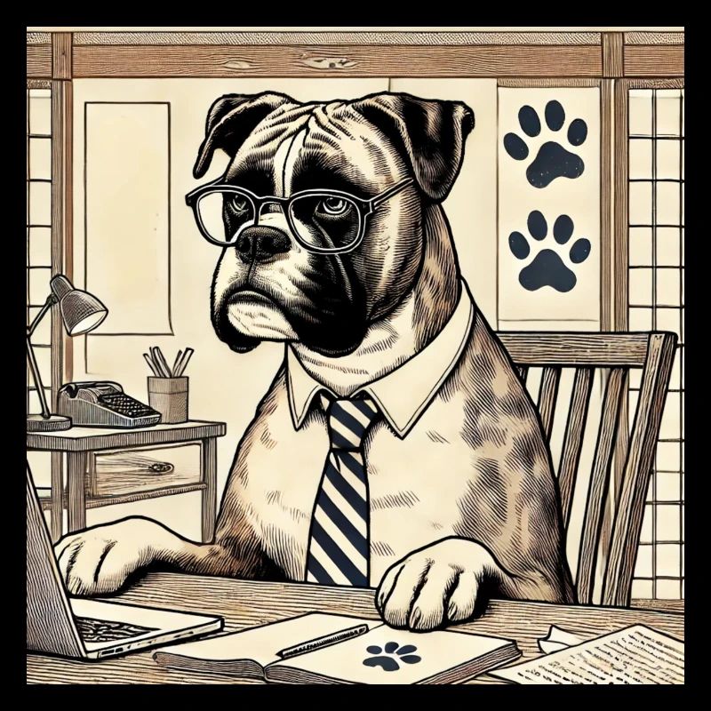 Boxer au bureau - style ukiyo-e