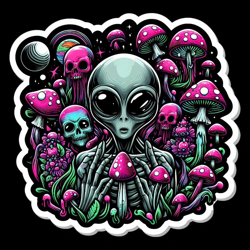 Psychedelic Alien with Mushrooms
