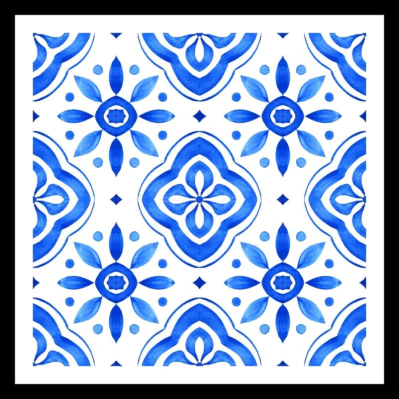 Blue Mediterranean Tile Watercolour Pattern
