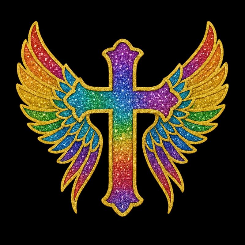 Cross with wings | Glitter Gold Sequins