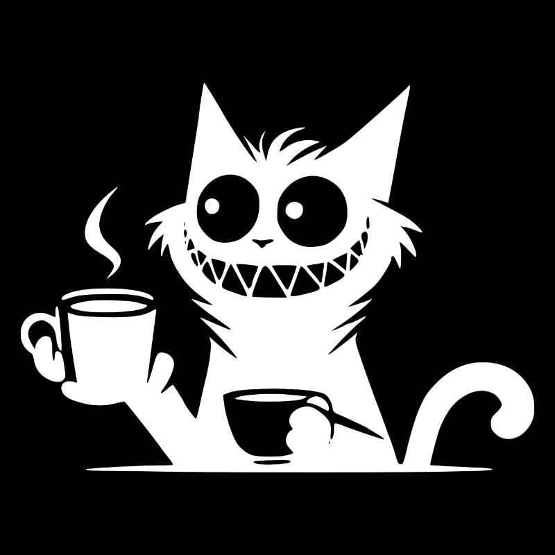 Funny grinning cat with coffee cup for you