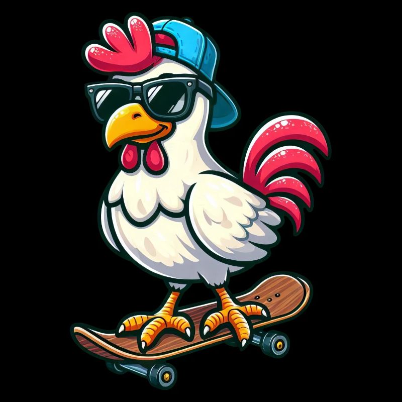 Funny Chicken Hen Rooster on Skateboard Comic