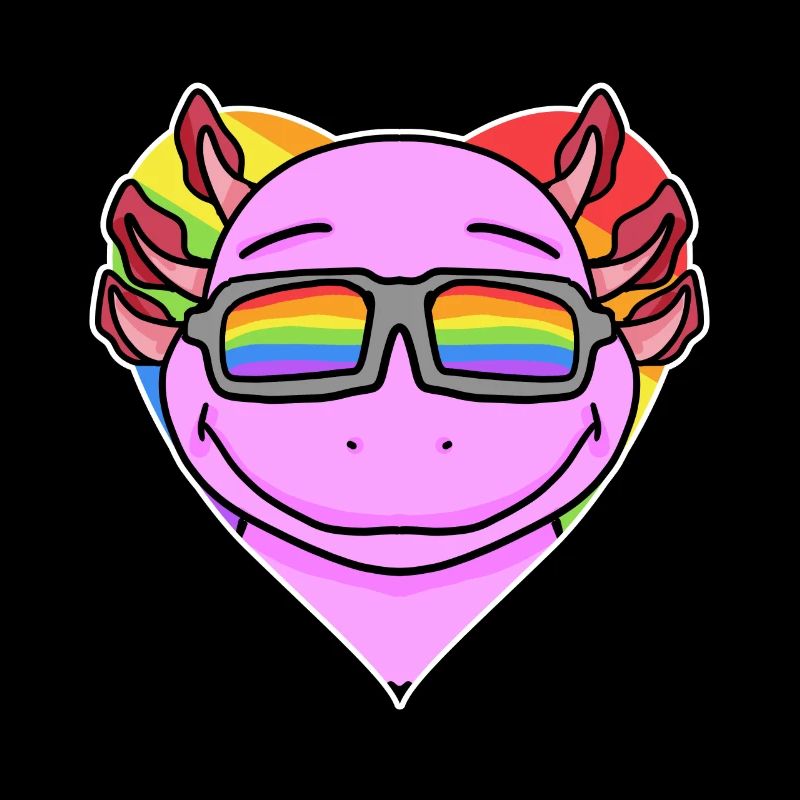 Regenbogen - Axolotl mit Brille und Herz