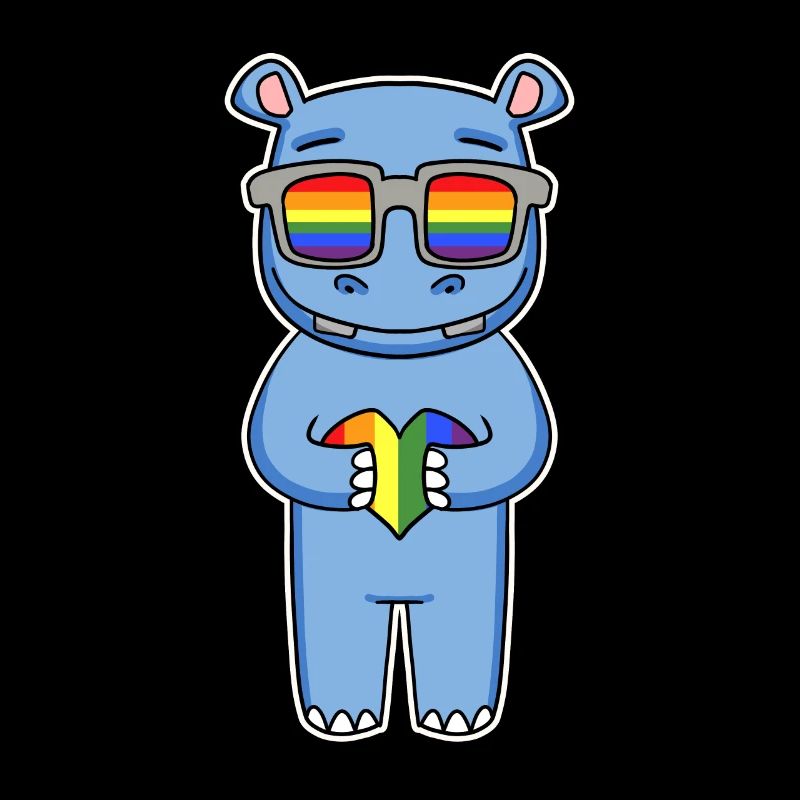 Regenbogen - Nilpferd mit Brille und Herz