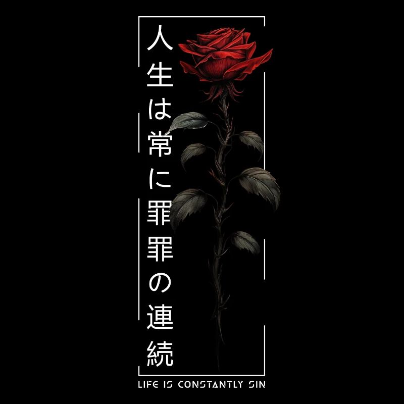 Life Is Constantly Sin Rose Japanese Script
