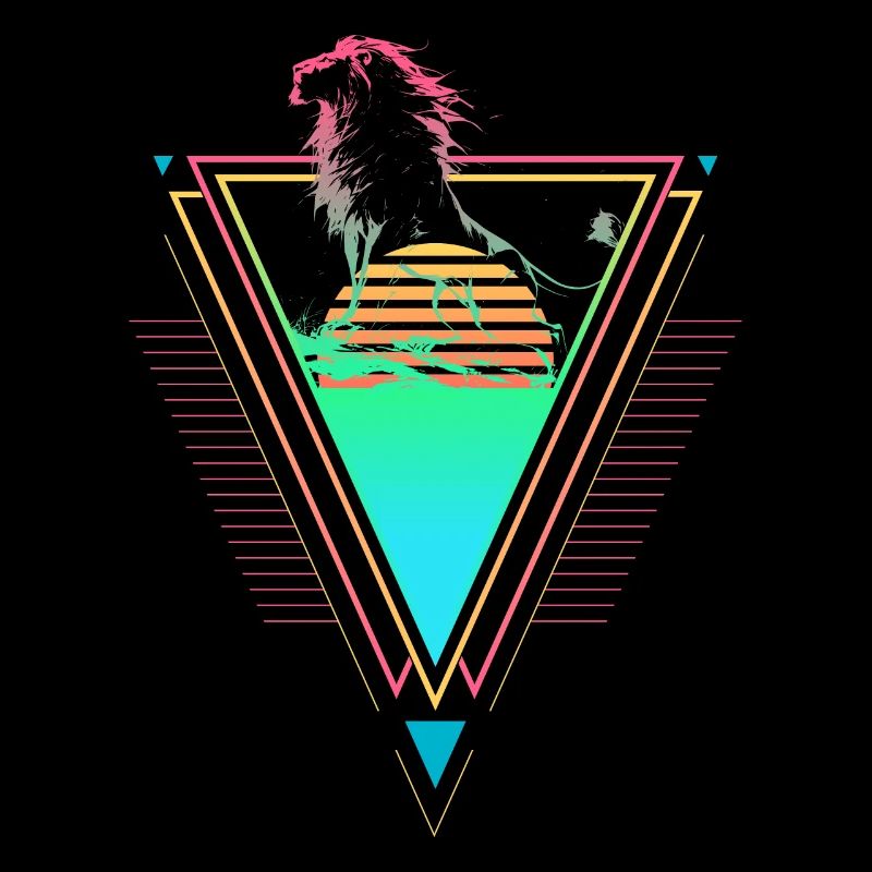 Lion Vaporwave Synthwave 90s 80s coucher de soleil