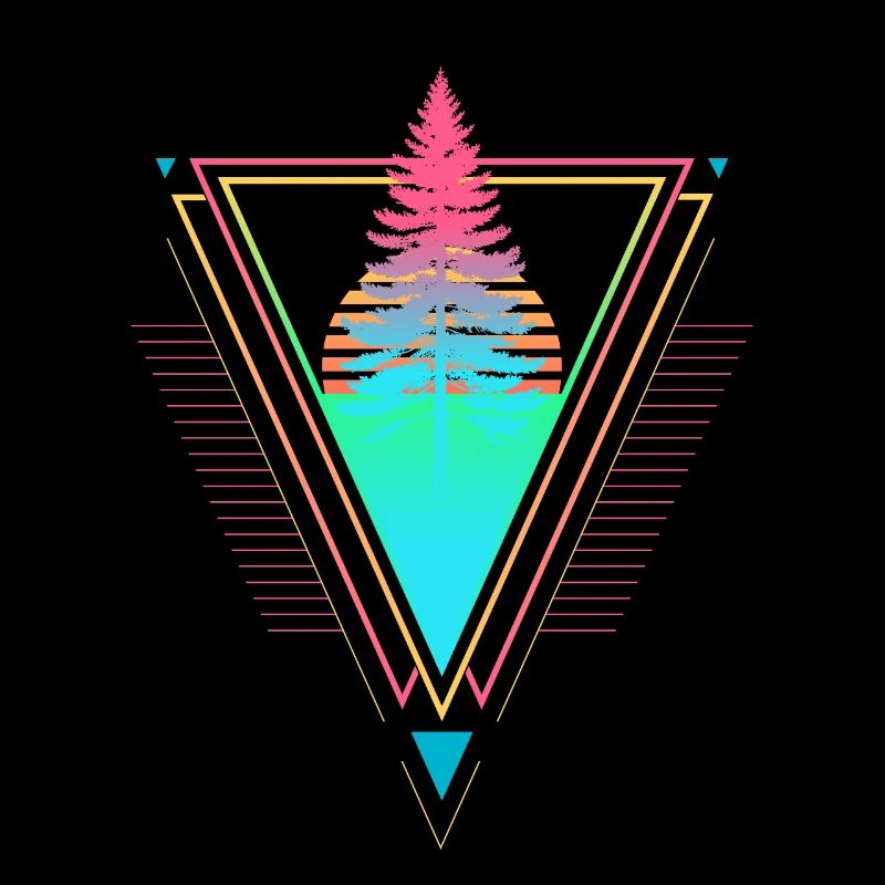 Tannenbaum Vaporwave Synthwave des années 90 80 coucher de soleil