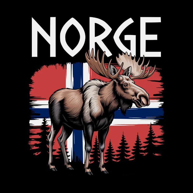 Norge Moose devant le drapeau norvégien Forest Design