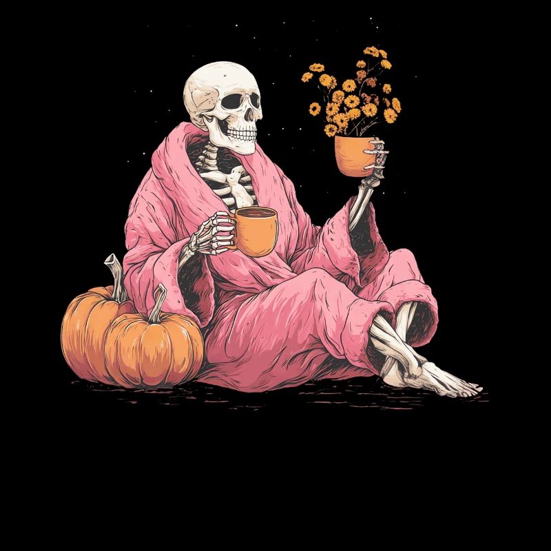 Skeleton In A Pink Bathrobe Halloween Pumpkin