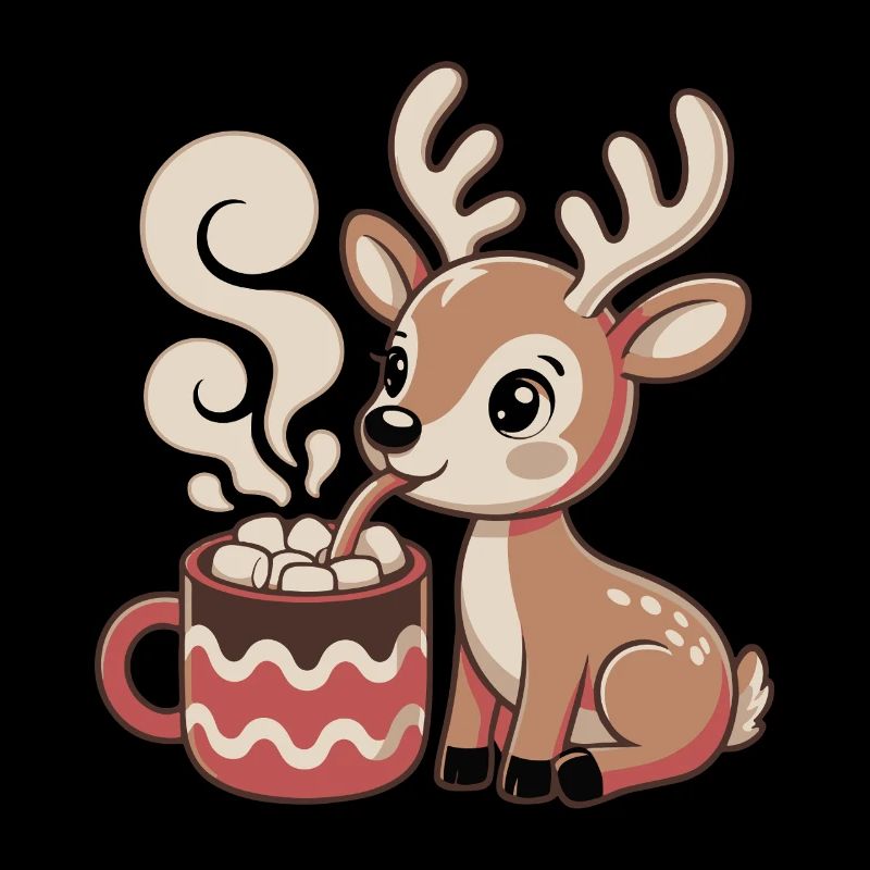 Cuddly deer drinks cocoa