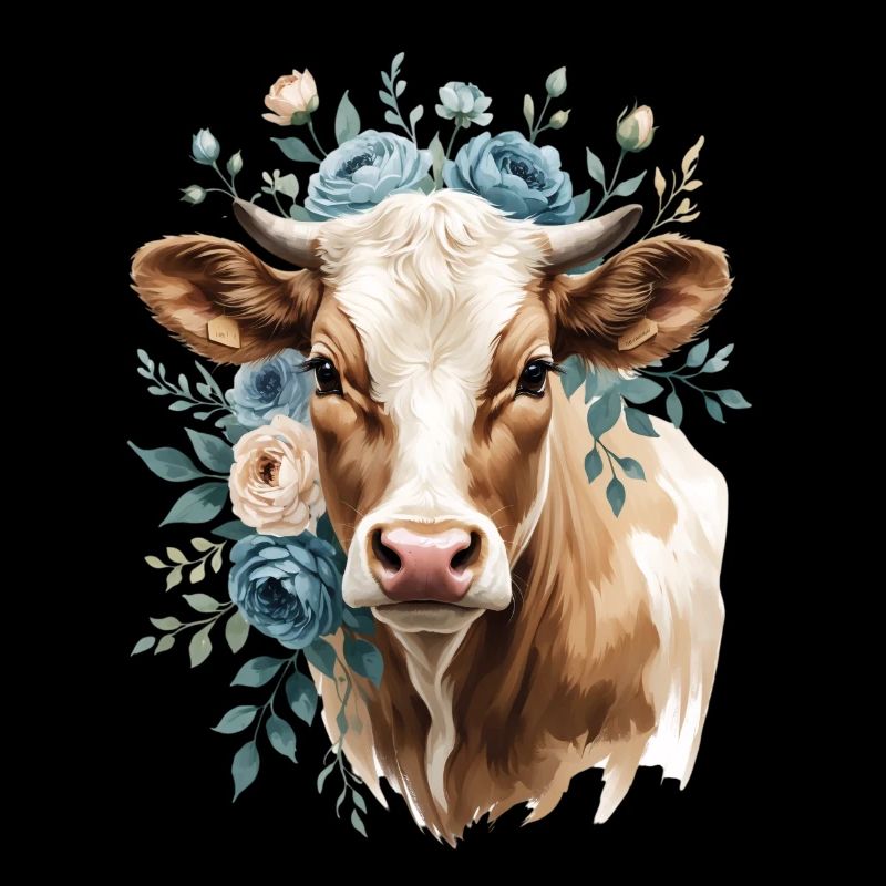 Portrait de vache avec une couronne de fleurs
