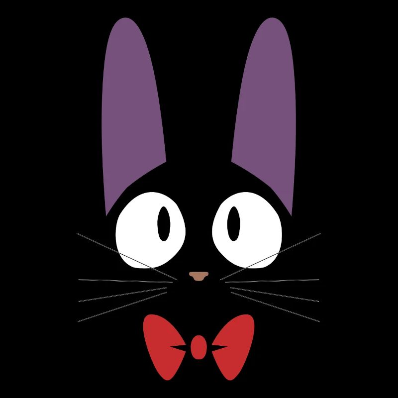 Chat Jiji noir mignon avec nœud papillon rouge