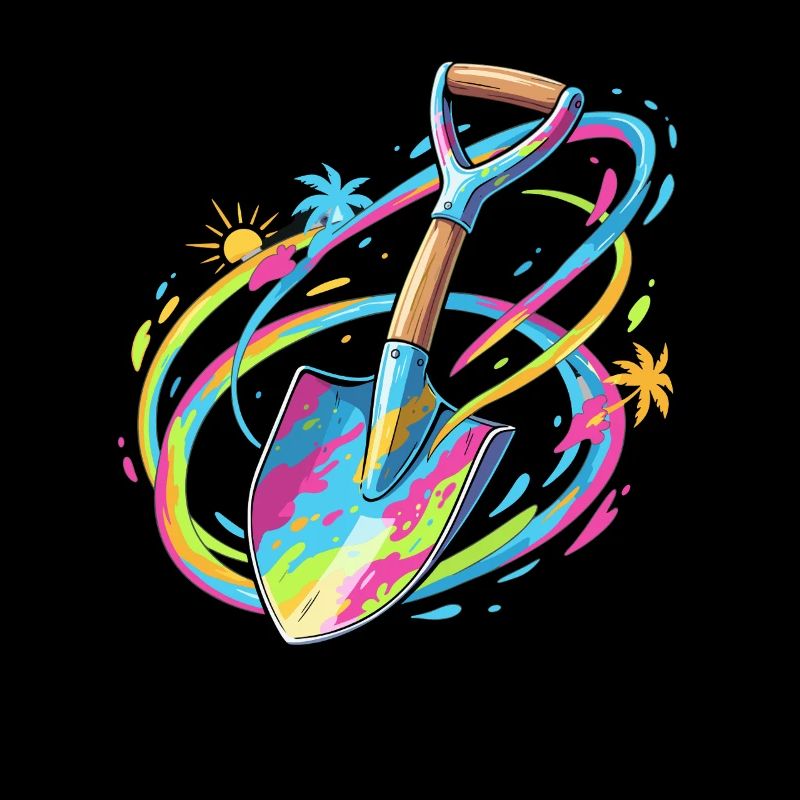 Illustration de pelle de jardin avec explosion de couleurs