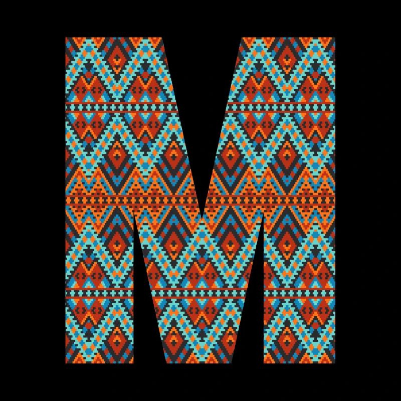 Lettre M- design boho, monogramme coloré