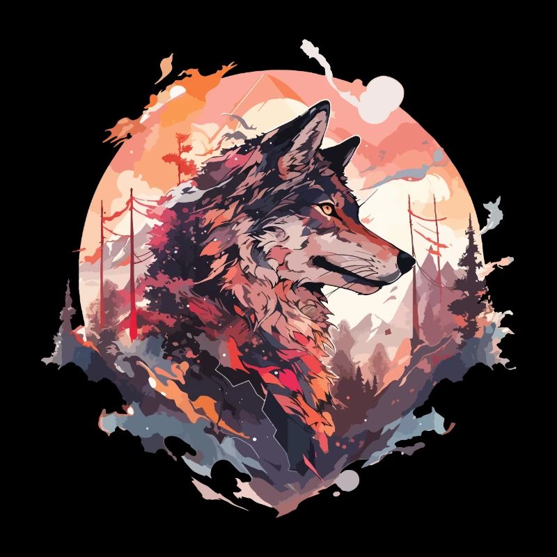 Wolf Wolf’s Head Nature Wilderness Forest Trees Art