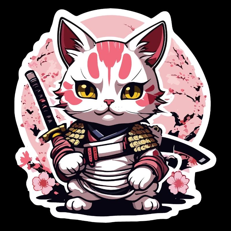 Chat samouraï & fleurs de cerisier #4