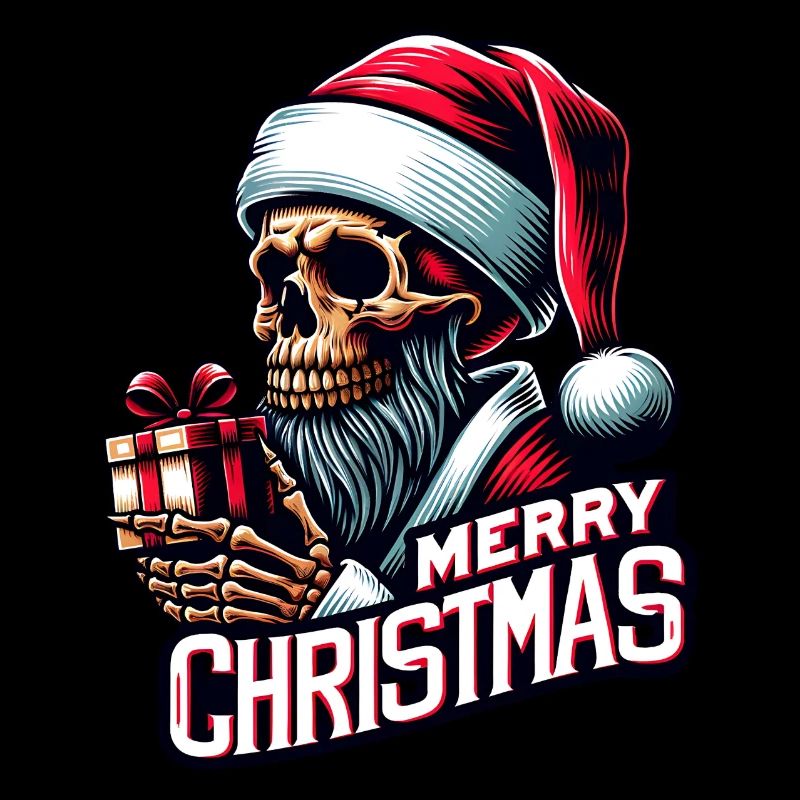 Spooky Santa Claus Skull with Parcel