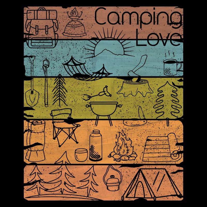 Camping Love lineart retro hell