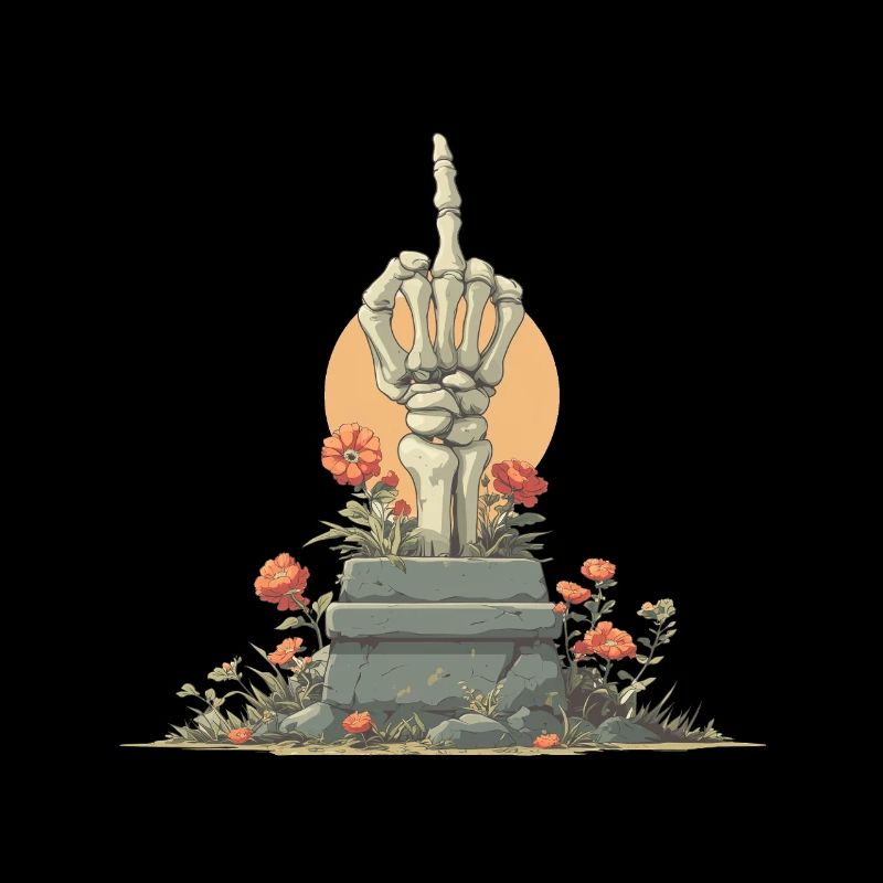 Stèle de la main squelettique avec des fleurs