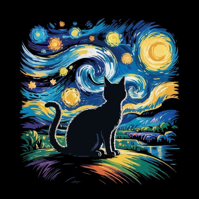 Artistic Starry Night with Cat – Van Gogh St