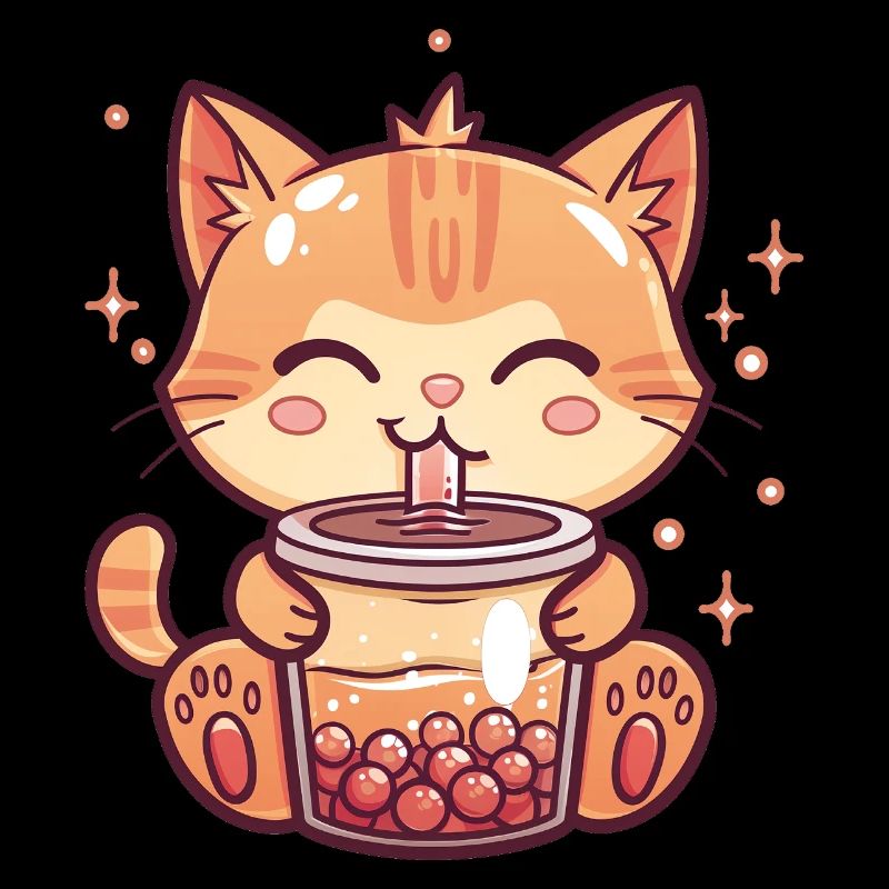 Cat drinks bubble tea