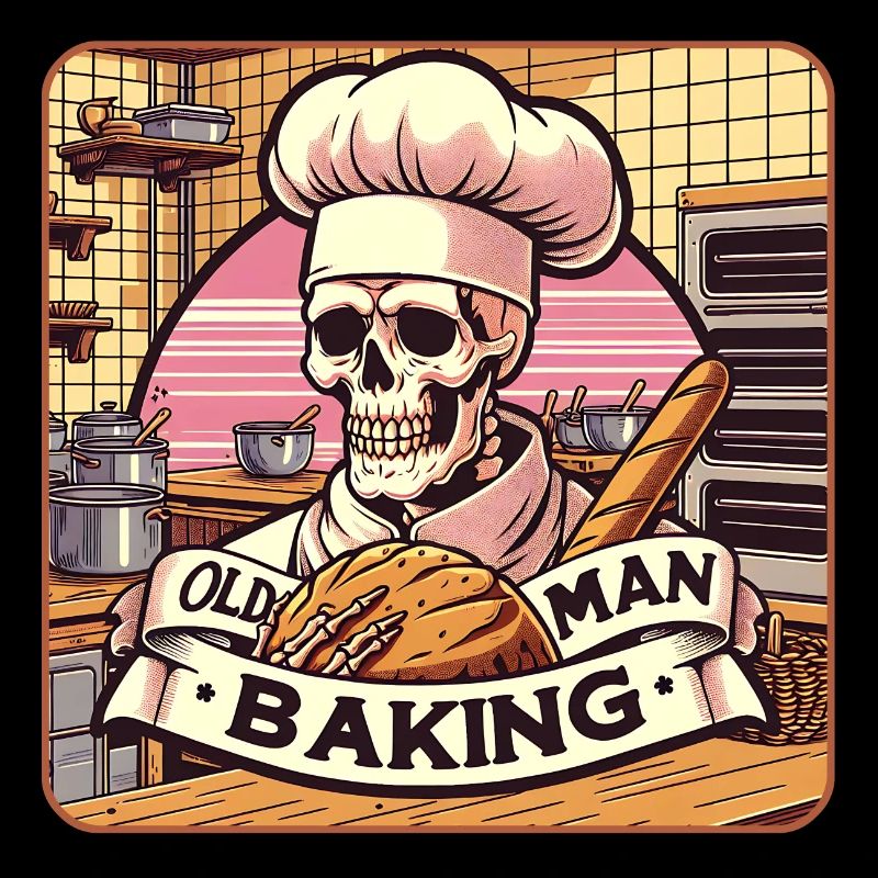 Old Man Baking Skull with Baker's Hat with Bread