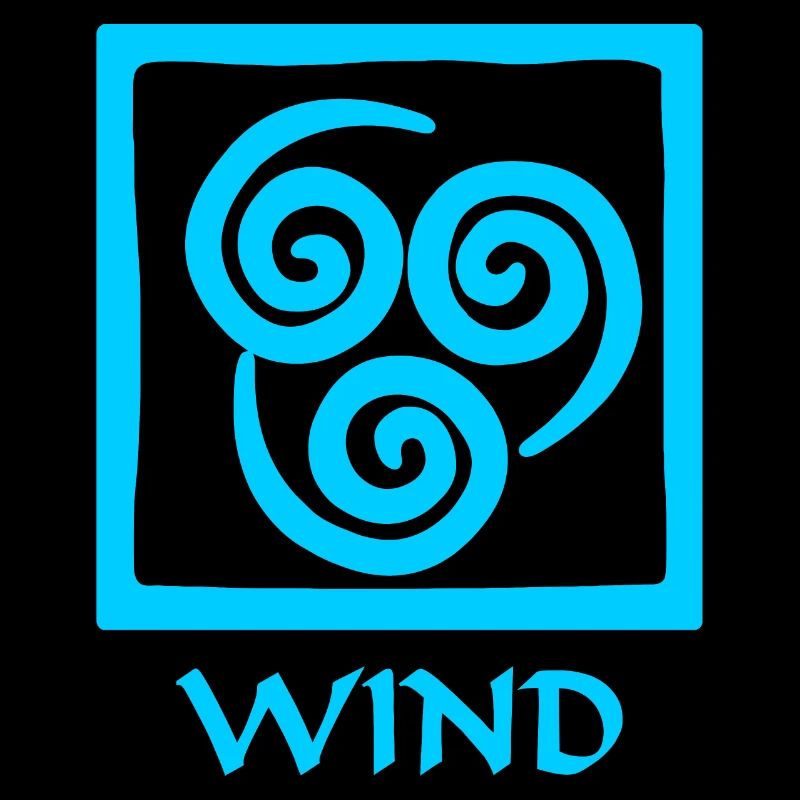 Symbol of wind blue text 'WIND'