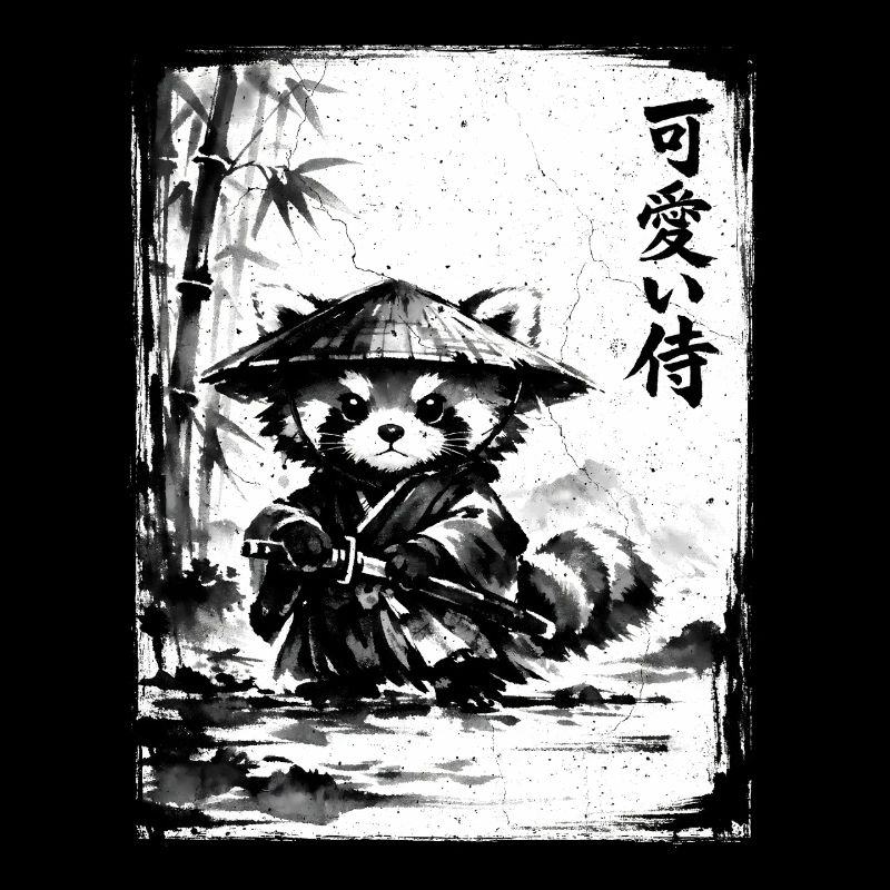 Samurai Roter Panda Sumi-e Tuschezeichnung