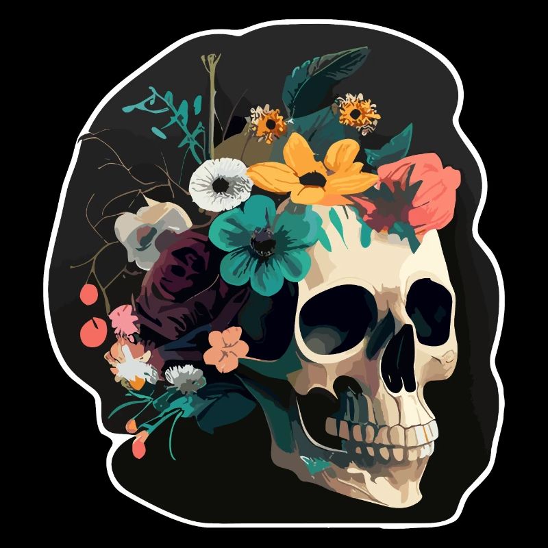 Crâne humain et fleurs 8