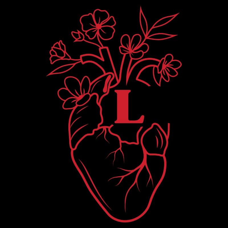 Buchstabe l Herz schwarze florale Anatomie