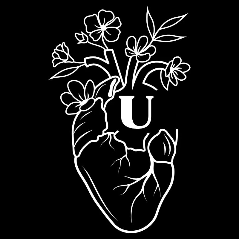 Buchstabe u Herz weiße florale Anatomie