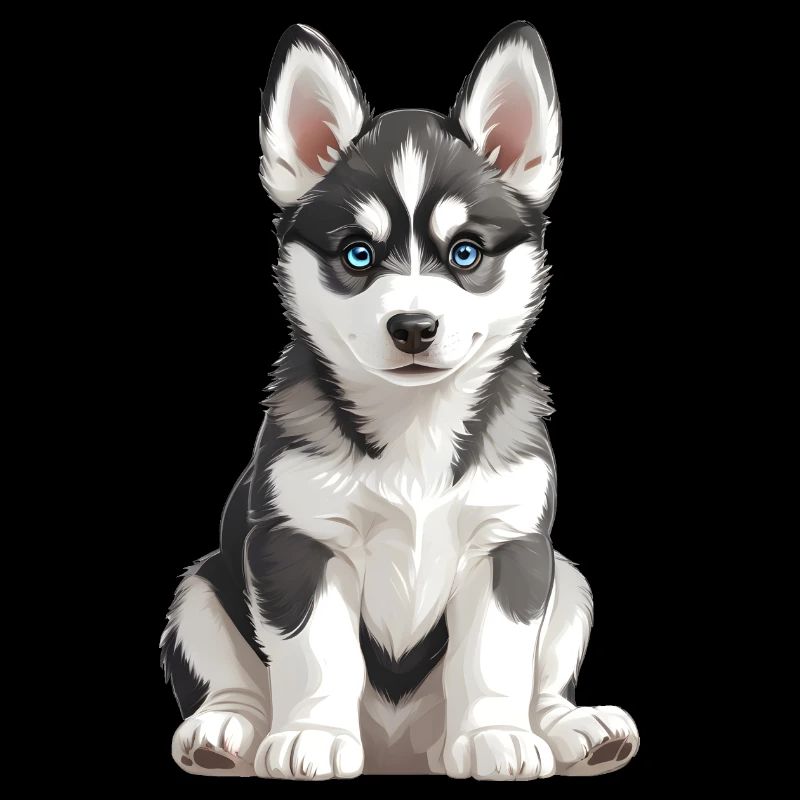Illustration de jeune chiot husky gris foncé