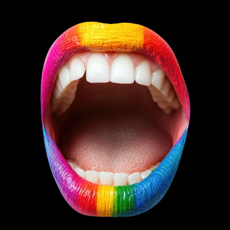 Bouche avec rouge à lèvres arc-en-ciel
