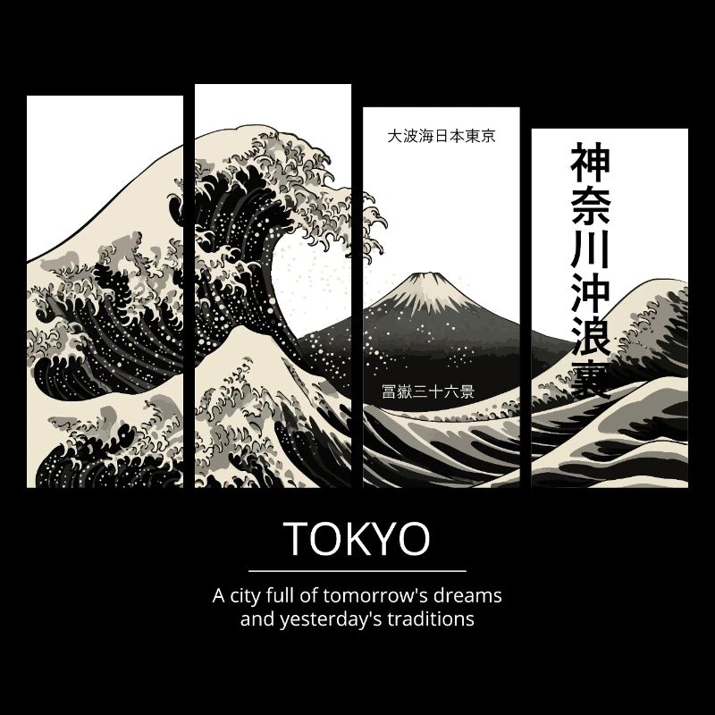 Tokyo Wave Split Panel Japanese Streetwear Art