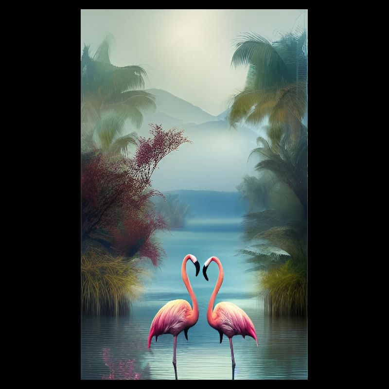 Flamingos in a lake at sunset with a pink sky cool