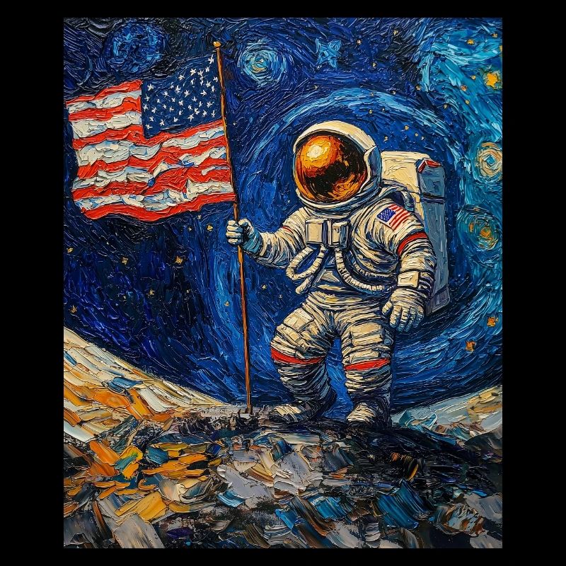 Astronaute sur la lune avec le drapeau américain