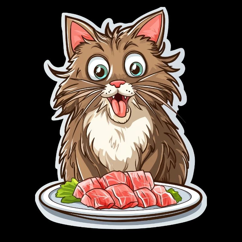 Chat Gourmand devant son Festin de Sashimis