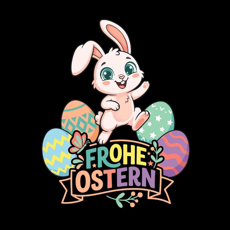 Frohe Ostern Hase mit bunten Eiern