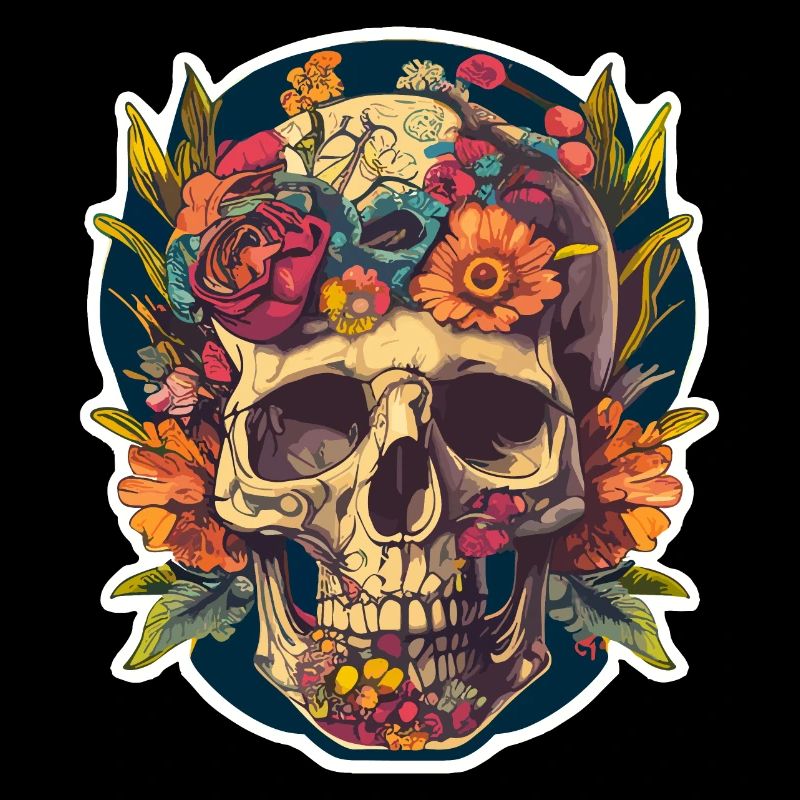 Human Skull & Flowers 23