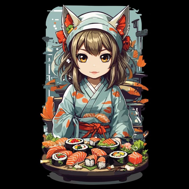 Kawaii Anime Sushi Master with Cat Ears