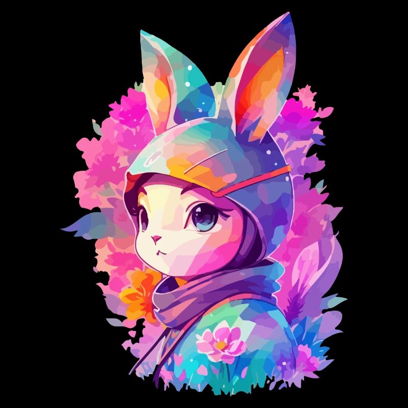 Manchon de lapin à l’aquarelle avec des fleurs