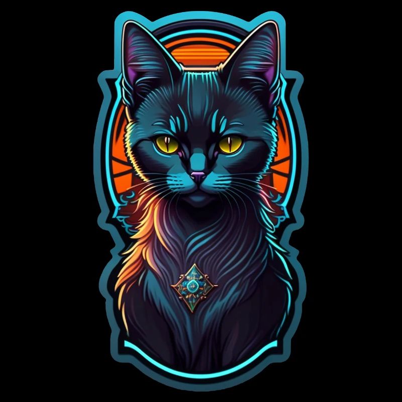 Black kitten and neon light