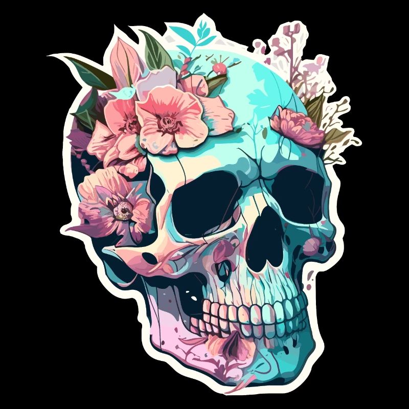 Menschlicher Schädel & Blumen 33