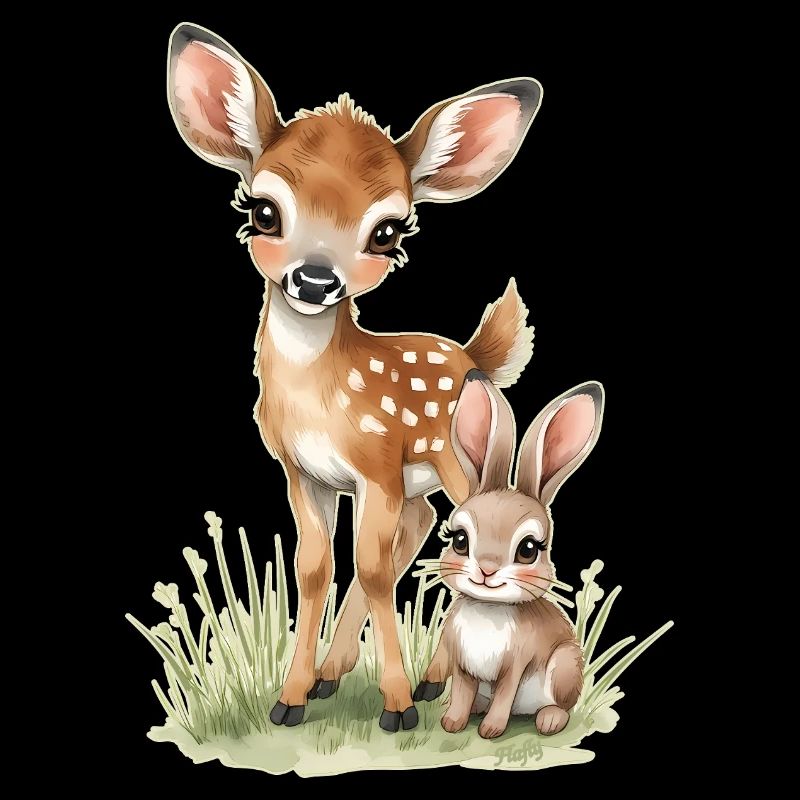 🦌🐰Fawn and Tender Bunny – Illustration
