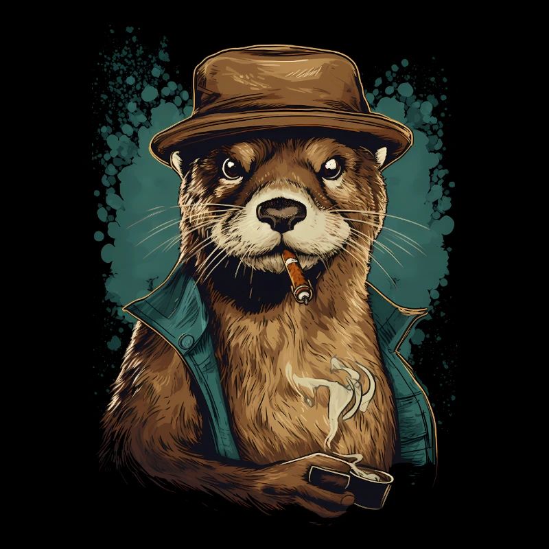 Cool Otter Clint with hat, coffee and cigar