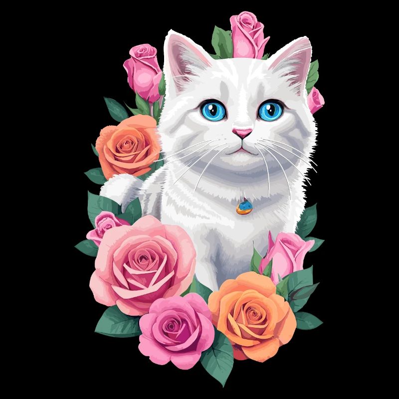 Cat with roses