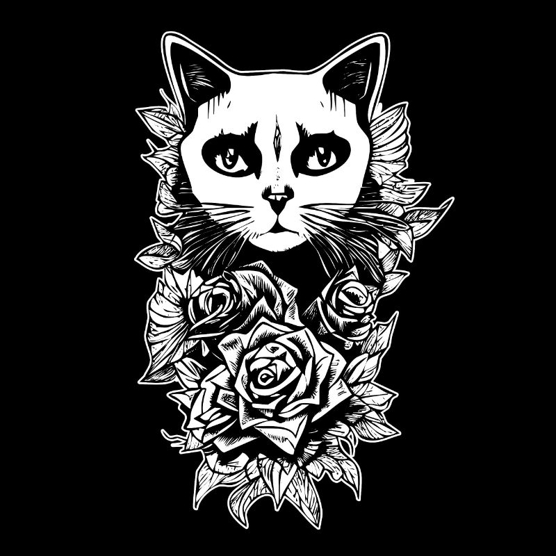 Dessin Gothique | Fleurs Et Chat